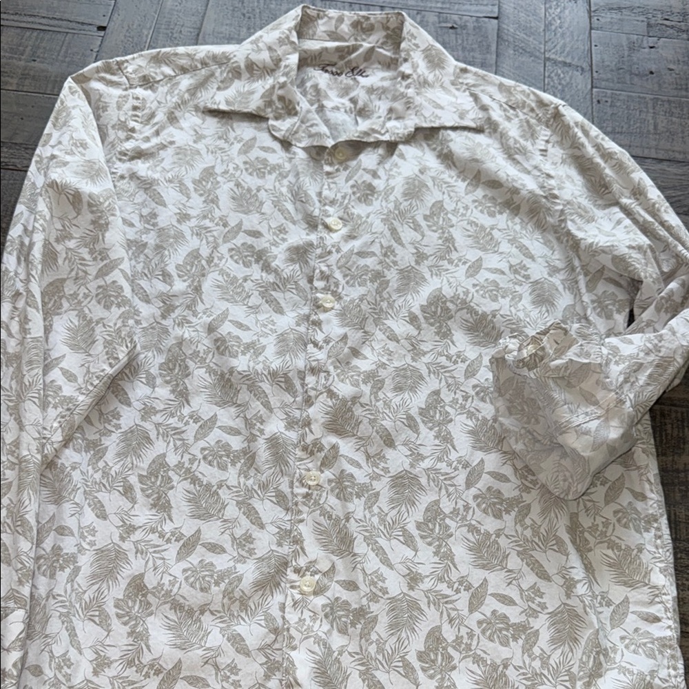 Floral Patterned White and Gray Men's Shirt